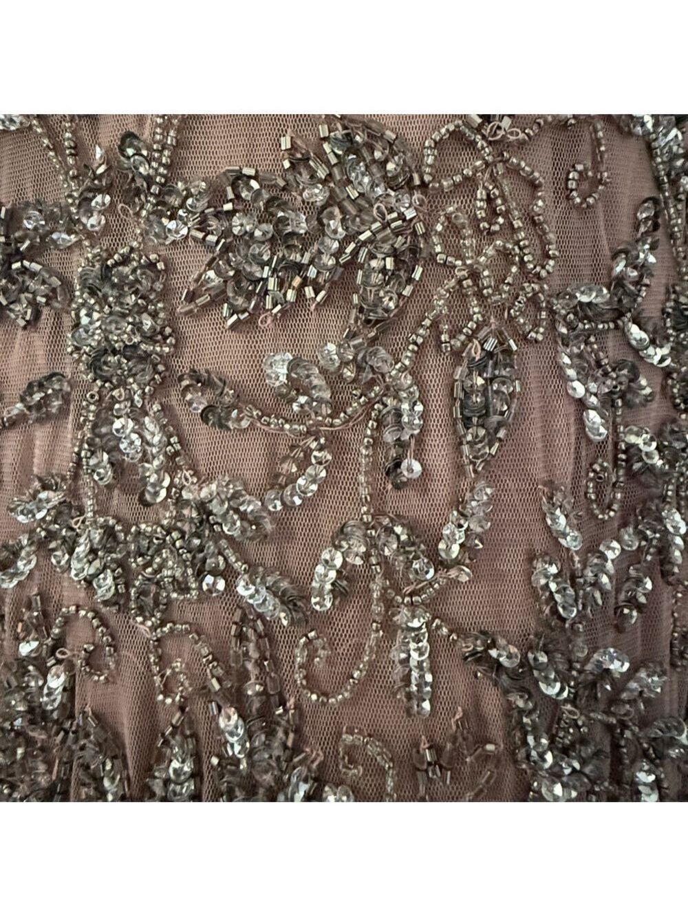Pisarro Nights Beaded V-Neck Maxi Dress Size 8 | Rose Taupe Formal Gown - Picture 5 of 14